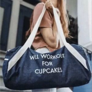 🎉HP🎉 Denim Gym Tote Duffle Bag Will Workout For Cupcakes Work Out NWT